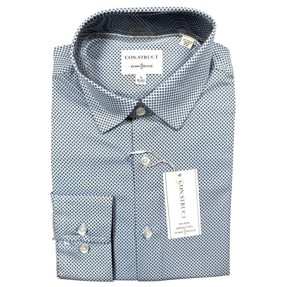 CON.STRUCT Blue Diamond Performance Dress Shirt Long Sleeve Men's 16 34/35 NEW